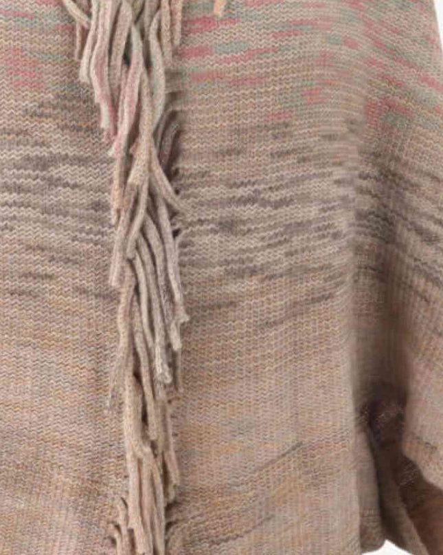 Multicolored Fringe Trim Poncho