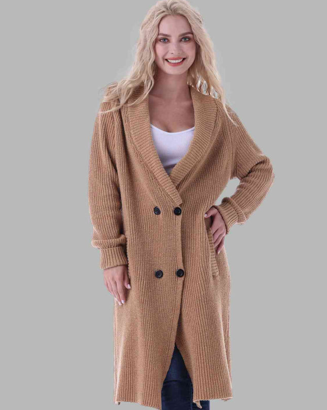 Double-Breasted Longline Cardigan with Pockets