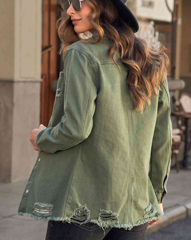Distressed Snap Down Denim Jacket