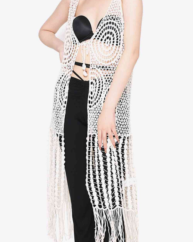 Tie Front Fringe Hem Sleeveless Cover Up