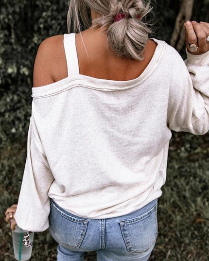 Graphic Asymmetrical Neck Long Sleeve Top