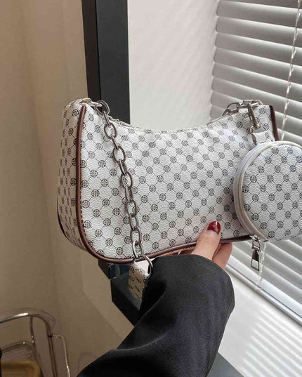 Printed Shoulder Bag and Round Wallet