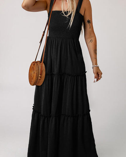 Smocked Sleeveless Square Neck Tiered Dress