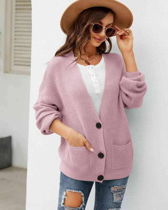 Button Up Drop Shoulder Long Sleeve Cardigan