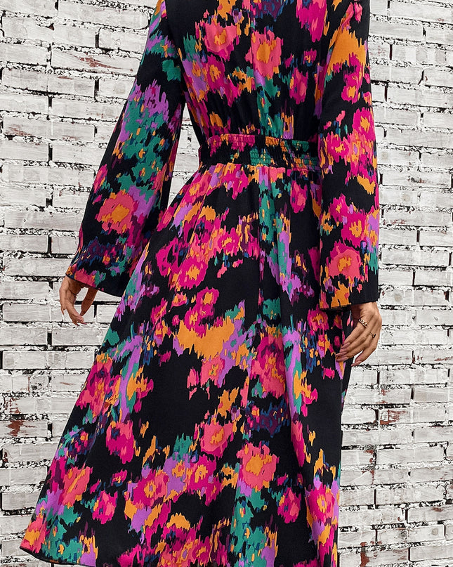 Printed Smocked Waist Midi Dress