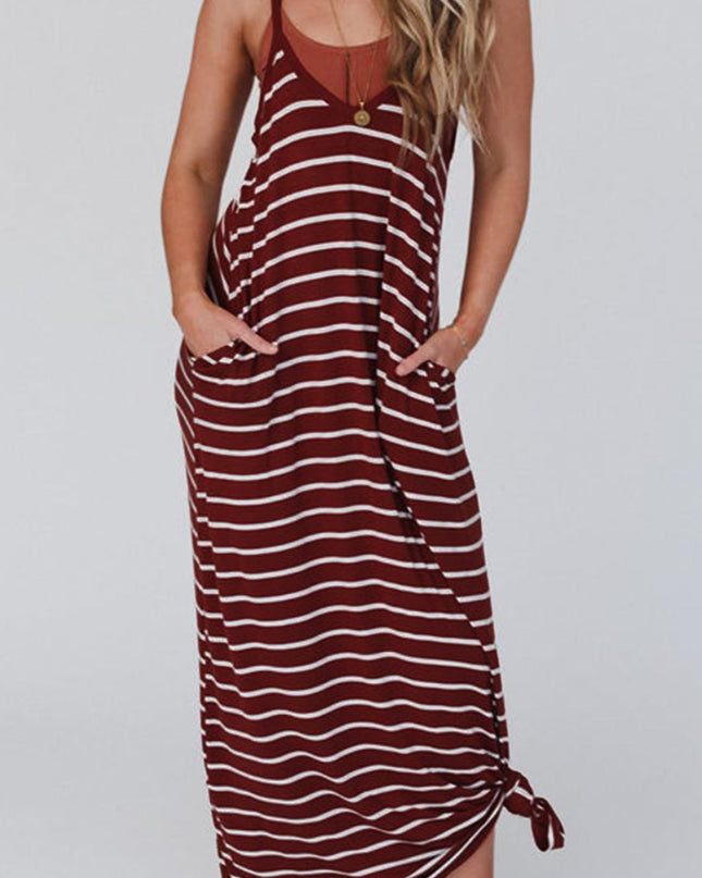 Pocketed Striped Scoop Neck Maxi Cami Dress