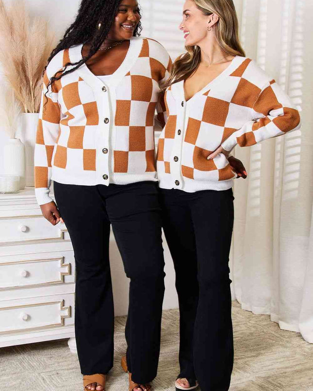 Double Take Button-Up V-Neck Dropped Shoulder Cardigan