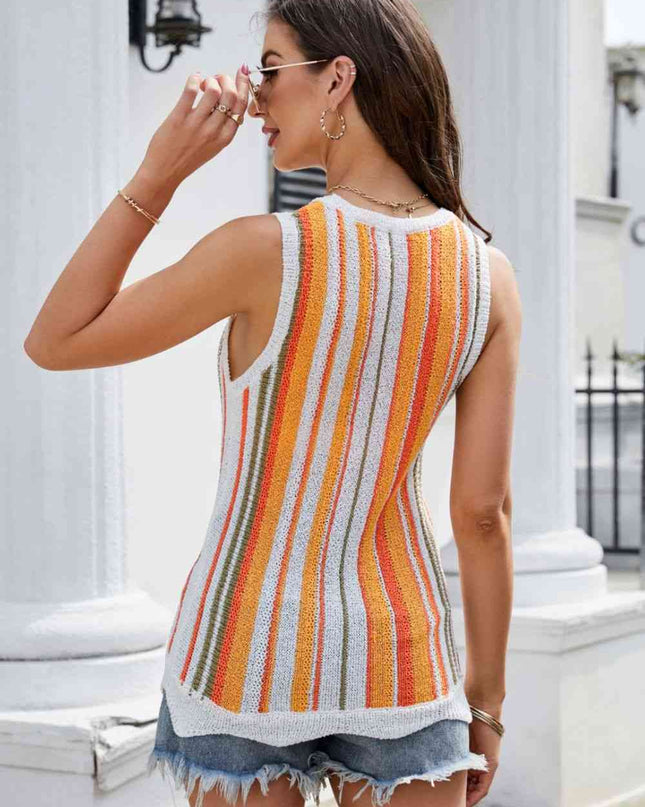 Striped Scalloped Hem Knit Tank