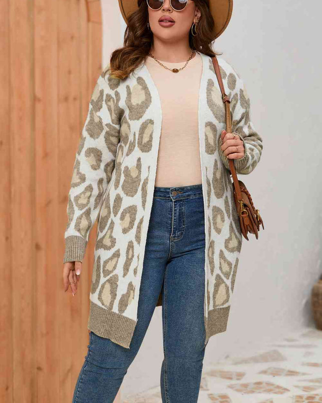 Plus Size Printed Long Sleeve Cardigan