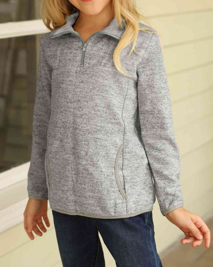 Kids Quarter-Zip Collar Sweatshirt with Kangaroo Pocket