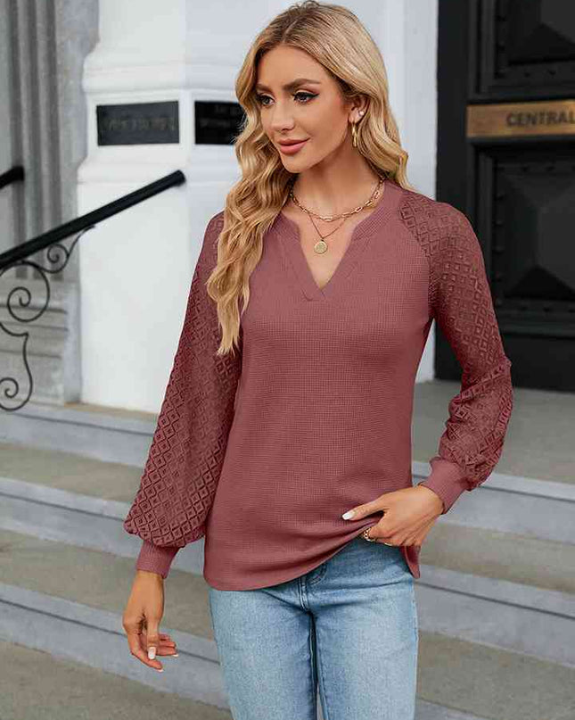 Notched Neck Raglan Sleeve Blouse