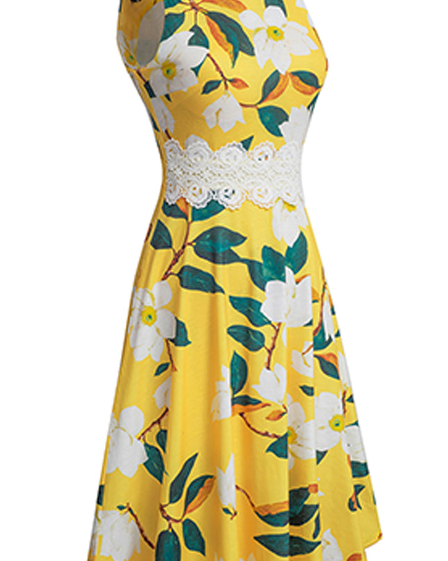 Printed Smocked Waist Sleeveless Dress