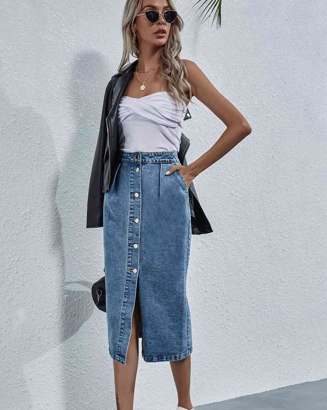 Button Down Denim Skirt