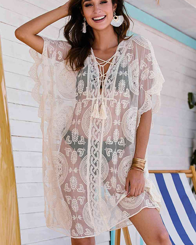 Lace-Up Sheer Cover Up