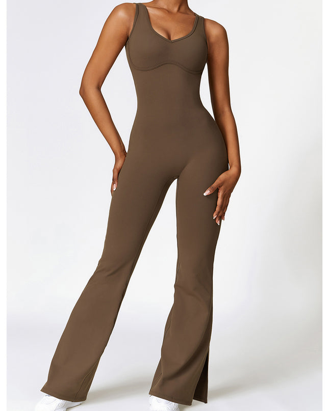 Wide Strap Bootcut Slit Active Jumpsuit