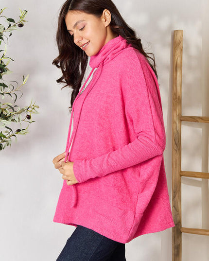 Zenana Drawstring Mock Neck Sweater