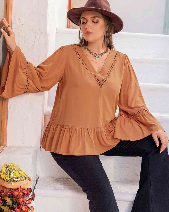Plus Size V-Neck Peplum Blouse