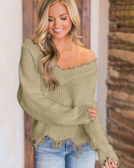 Frayed Hem Dropped Shoulder Sweater