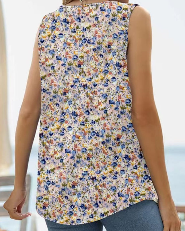 Printed Square Neck Curved Hem Tank