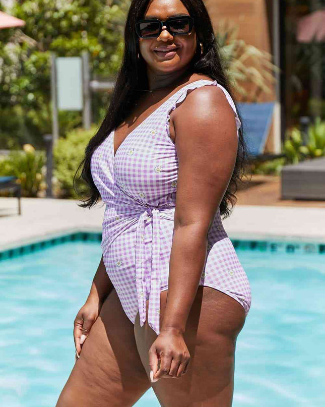 Marina West Swim Full Size Float On Ruffle Faux Wrap One-Piece in Carnation Pink