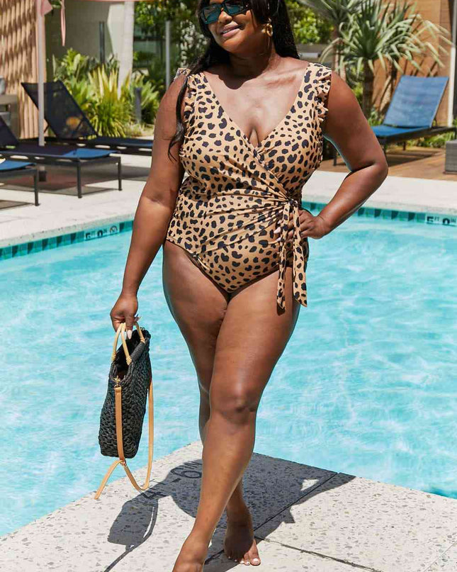 Marina West Swim Full Size Float On Ruffle Faux Wrap One-Piece in Leopard