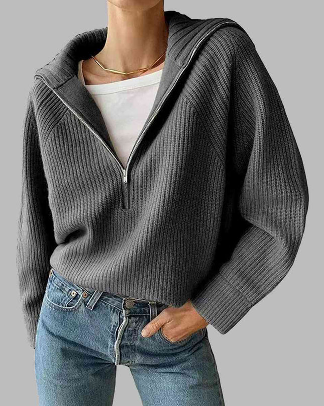 HaIf Zip Long Sleeve Knit Top