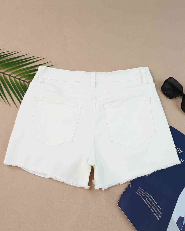 Frayed Hem Distressed Denim Shorts with Pockets