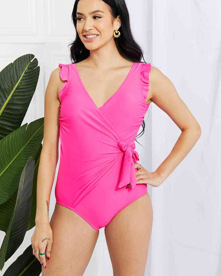 Marina West Swim Full Size Float On Ruffle Faux Wrap One-Piece in Pink
