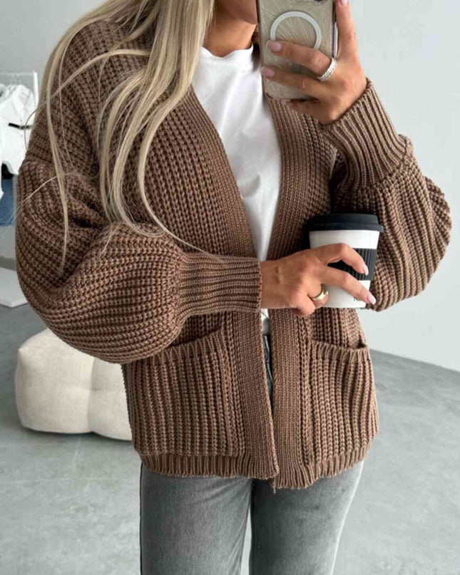Open Front Dropped Shoulder Cardigan