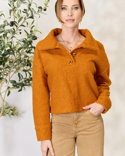 Culture Code Full Size Half Button Turtleneck Sweatshirt