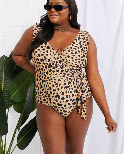 Marina West Swim Full Size Float On Ruffle Faux Wrap One-Piece in Leopard