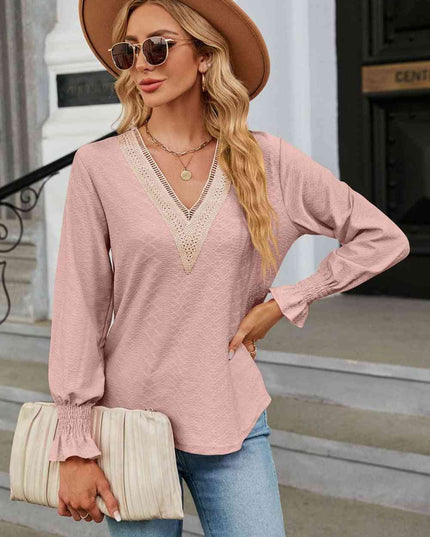 V-Neck Flounce Sleeve Blouse