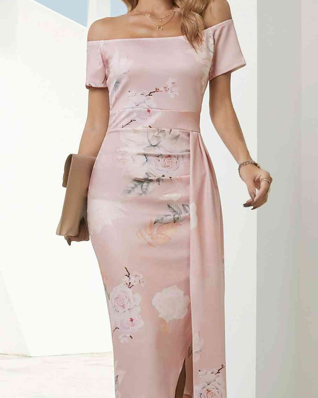 Printed Off-Shoulder Split Dress