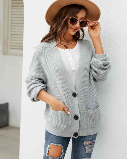 Button Up Drop Shoulder Long Sleeve Cardigan