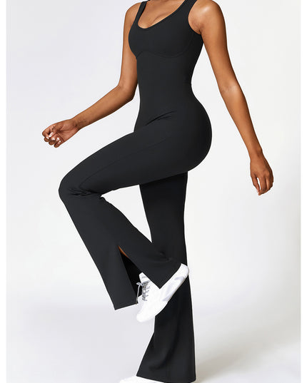 Wide Strap Bootcut Slit Active Jumpsuit