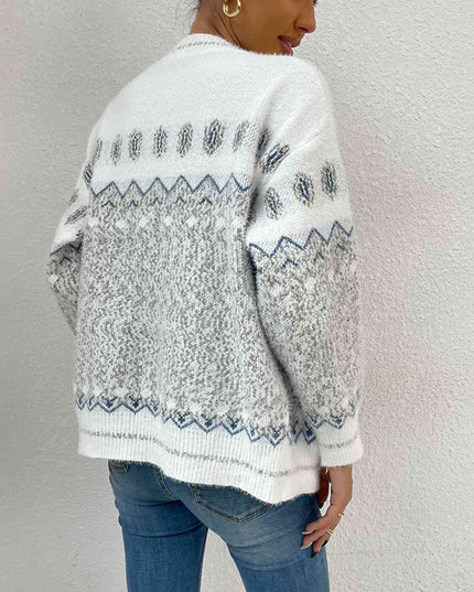 Printed Long Sleeve V-Neck Cardigan