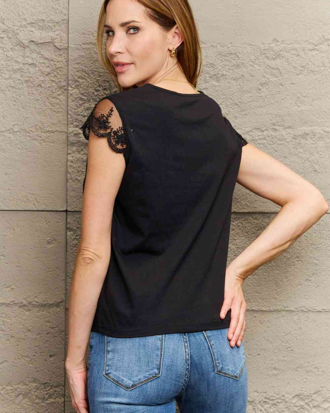 Lace Trim Cap Sleeve Blouse