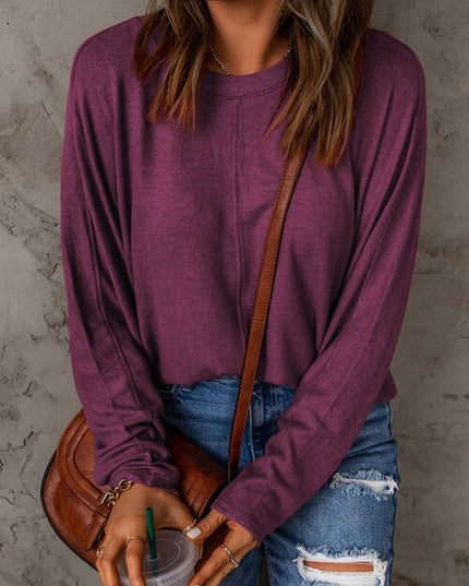 Seam Detail Round Neck Long Sleeve Top