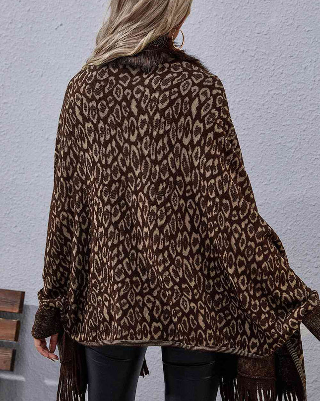 Leopard Fringe Detail Poncho