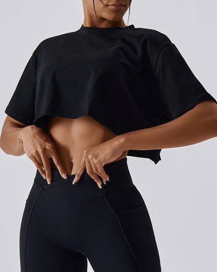 Cropped Round Neck Short Sleeve Active Top