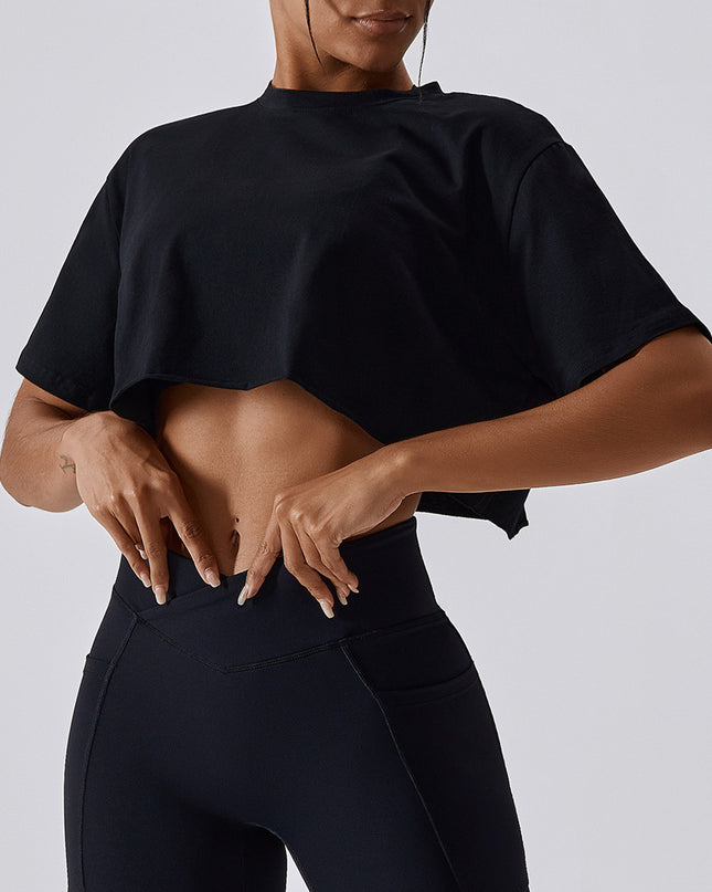 Cropped Round Neck Short Sleeve Active Top