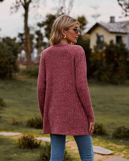 Ribbed Button-Up Cardigan with Pockets