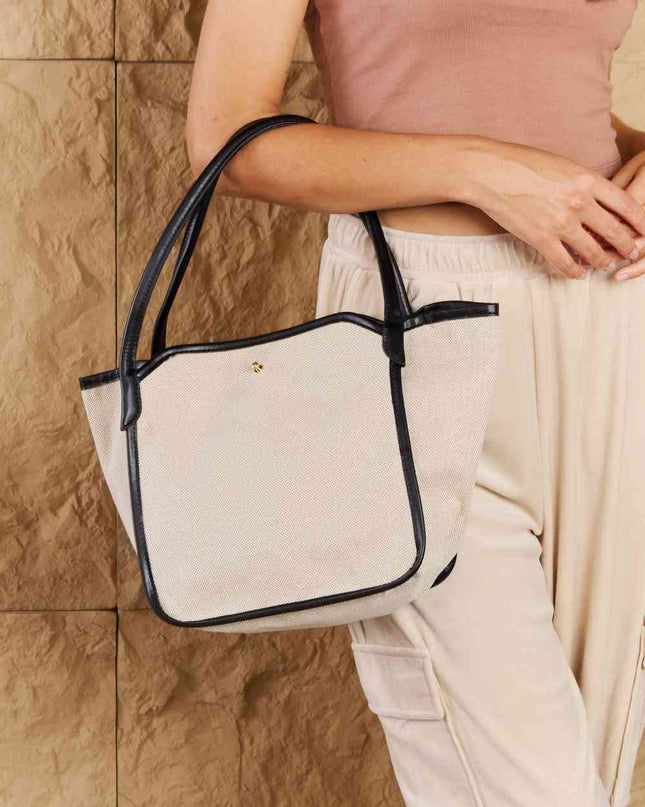 Fame Beach Chic Faux Leather Trim Tote Bag in Black