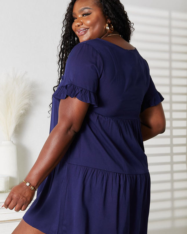 Double Take V-Neck Flounce Sleeve Tiered Dress