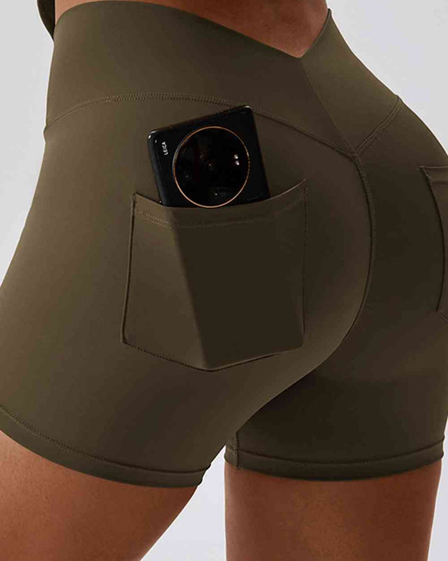 Wide Waistband Back Pocket Sports Shorts