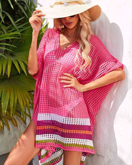 Rainbow Stripe Openwork Slit Cover-Up