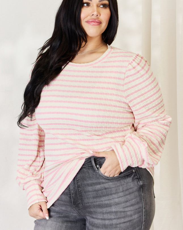 Celeste Full Size Long Bishop Sleeve Striped Top