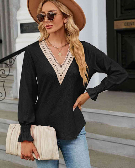 V-Neck Flounce Sleeve Blouse