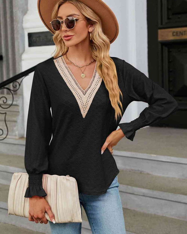 V-Neck Flounce Sleeve Blouse