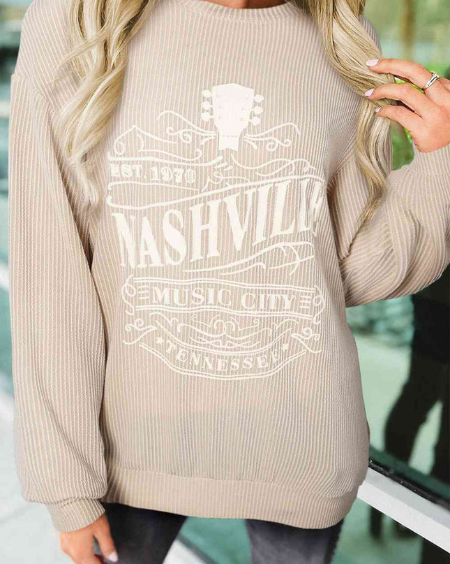Ribbed Round Neck Long Sleeve Graphic Sweatshirt